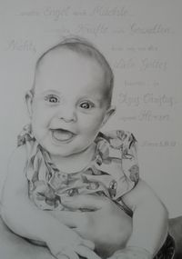 Portraitzeichnung Baby mit Taufspruch