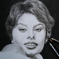 Kohleportrait Zeichnung, Sophia Loren