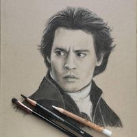 Portrait Johnny Depp, Zeichnung Kohle