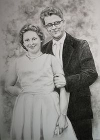 Ehepaar, Portrait, 60er Jahre, Kohlezeichnung