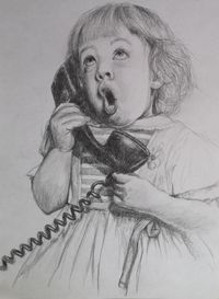 telefonierendes M&auml;dchen, Bleistiftportrait