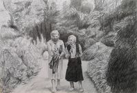 zwei alte Frauen, Bleistift, Zeichnung